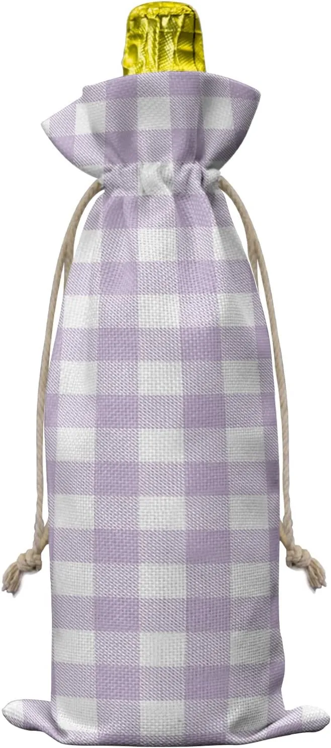 Wine Bags for Wine Bottles Gifts, Wine Bottle Bag with Drawstrings, Pastoral Style Lavender Lattice Wine Tote for Travel, Birthday, Blind Tastings, Christmas, Home Storage