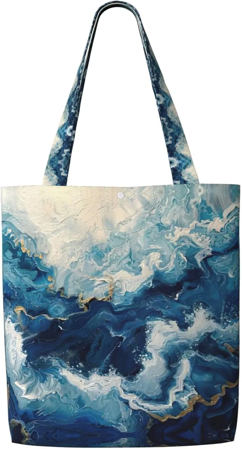 Within The Tides Print Reusable Grocery Bags,Polyester Tote Bag,Casual Handbags,Practical Foldable Shopping Bag.