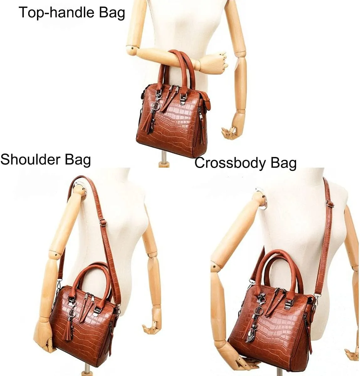 Women Fashion Handbags Tassel Pendant Wallet Tote Bag Shoulder Bag Top Handle Satchel Purse Set 4pcs(Blue)