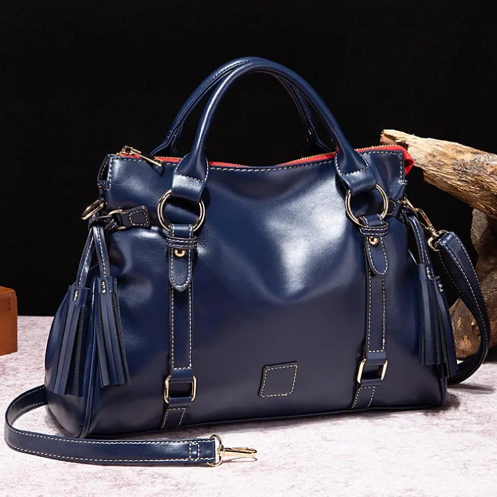 Women Hobo Tote Purse Handbag Faux Leather Top-handle Shoulder Bag with Tassel Pendant
