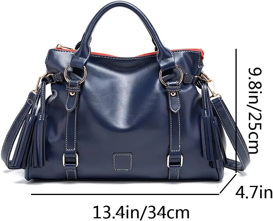 Women Hobo Tote Purse Handbag Faux Leather Top-handle Shoulder Bag with Tassel Pendant