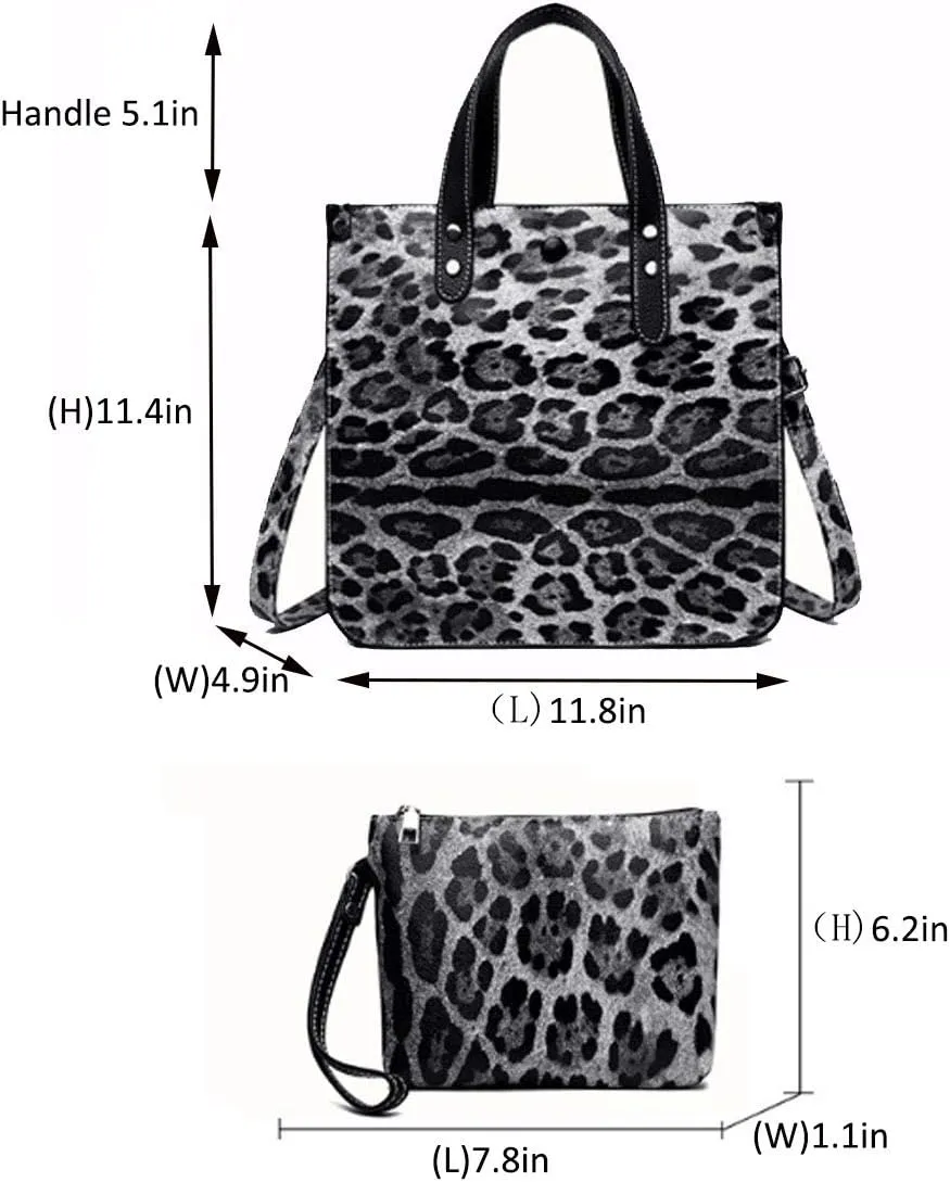 Women Leopard Animal Print PU Leather Handbag Lady Shoulder Bags Tote Purse Messenger Satchel Hobo Bags 2PCS/Set