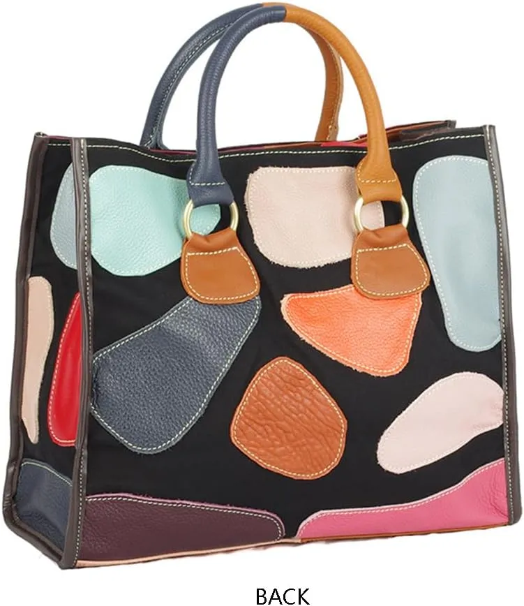 Women Multicolor Genuine Leather Tote Handbag Colorful Graffiti Crossbody Bags