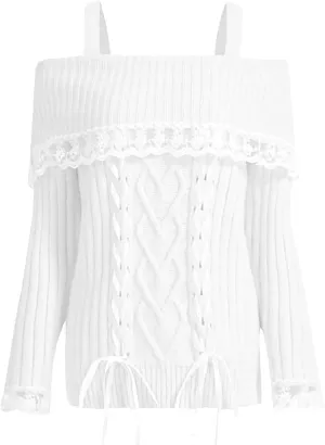 Women Off Shoulder Sweater Top Y2K Aesthetic Long Sleeve Lace Trim Knit Pullover Sweater Cutecore Kawaii Clothes