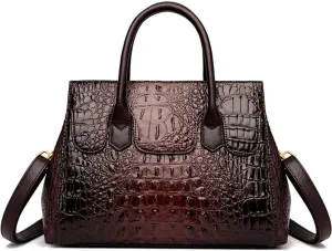 Women Satchel Bag PU Leather Crocodile-Embossed Pattern With Top Handle Shoulder Bags Handbags Fashion Purses Totes