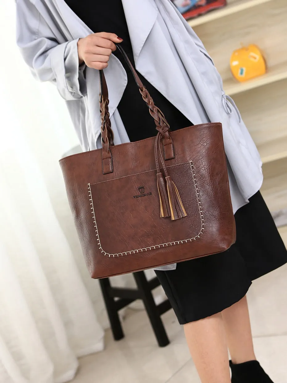 Women Tassel Handbag Luxury Oil Bolsa Feminina Designer Knitting Shoulder Bag