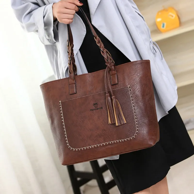 Women Tassel Handbag Luxury Oil Bolsa Feminina Designer Knitting Shoulder Bag