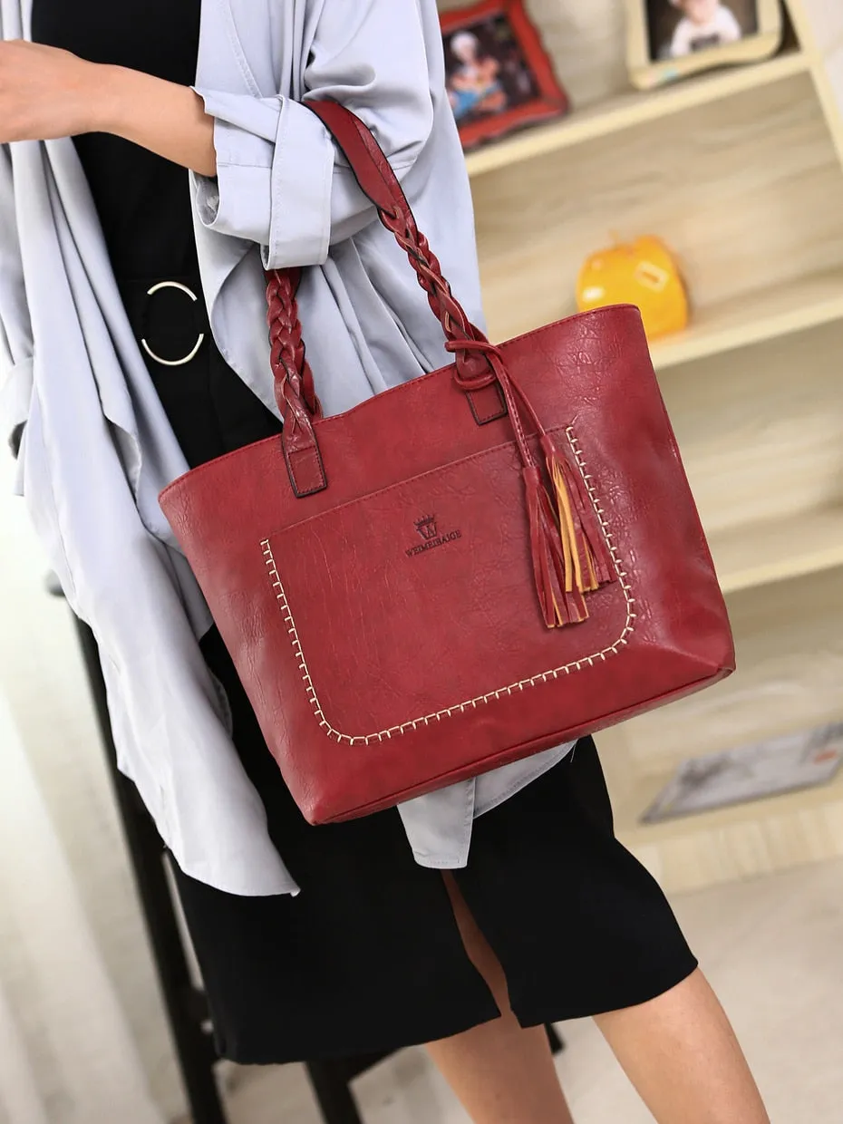 Women Tassel Handbag Luxury Oil Bolsa Feminina Designer Knitting Shoulder Bag