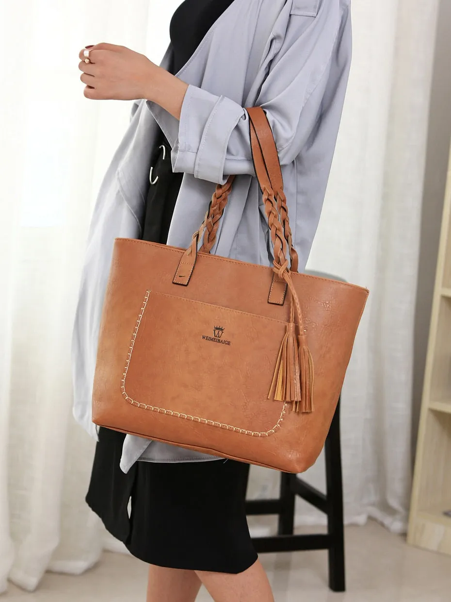 Women Tassel Handbag Luxury Oil Bolsa Feminina Designer Knitting Shoulder Bag