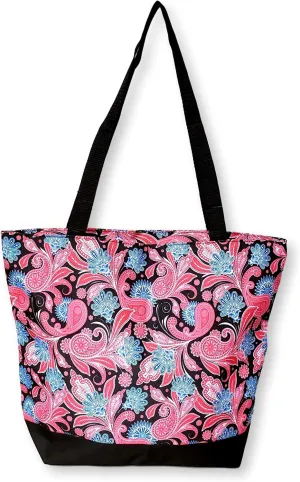 Women Teen Fashion Print Lined Top Zipper Tote Bag Handbag with Solid Top - Can be Personalized