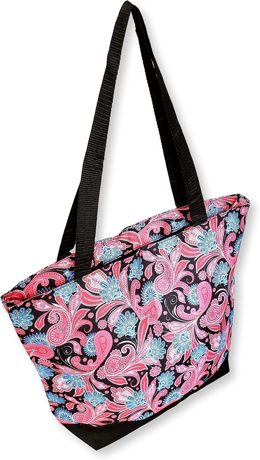 Women Teen Fashion Print Lined Top Zipper Tote Bag Handbag with Solid Top - Can be Personalized