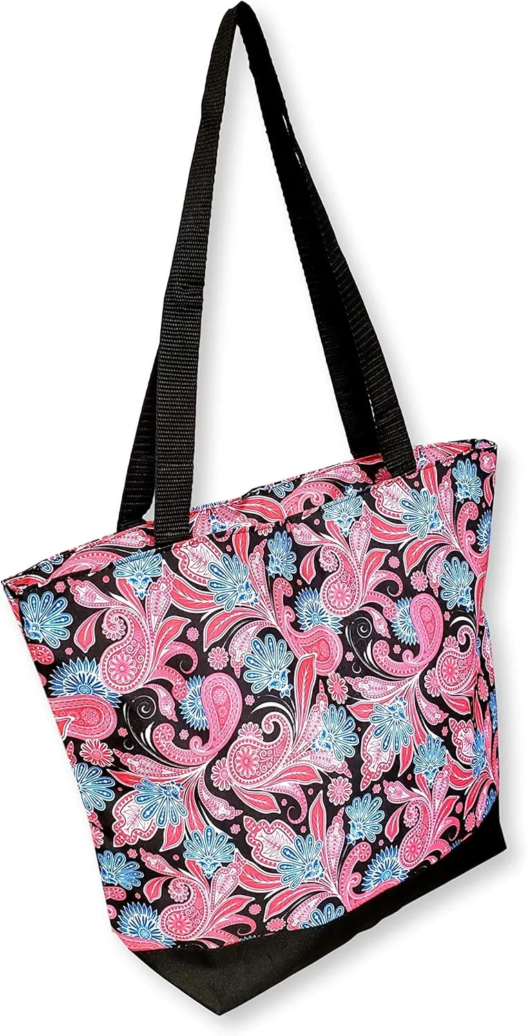 Women Teen Fashion Print Lined Top Zipper Tote Bag Handbag with Solid Top - Can be Personalized
