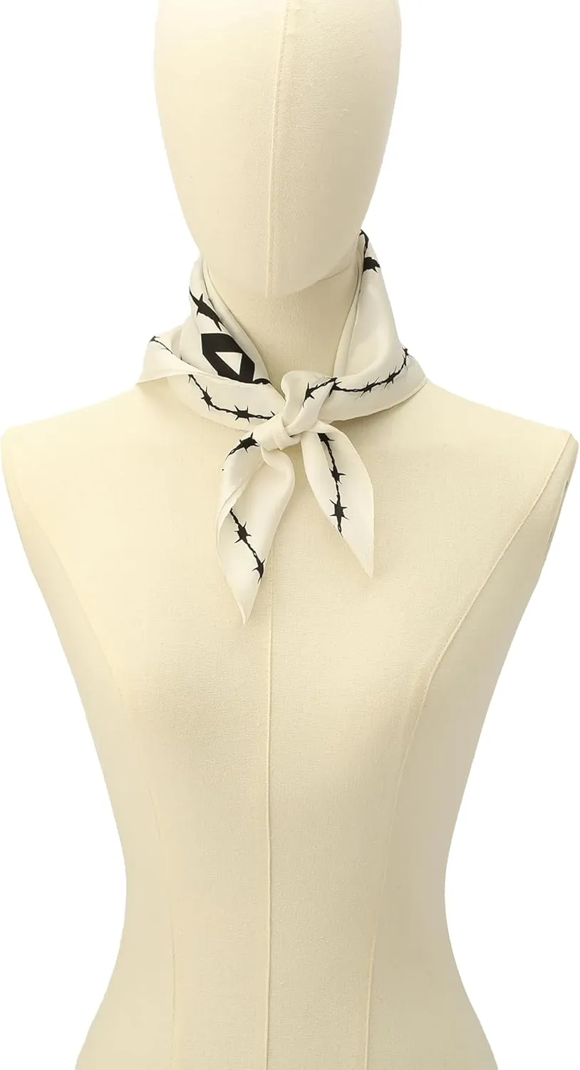 womens Barb Large Bandana, Silk Head Scarf With Barbwire Design, Lightweight Fabric