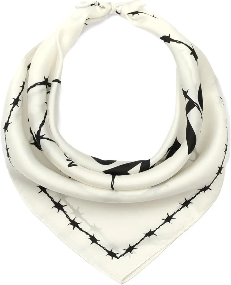 womens Barb Large Bandana, Silk Head Scarf With Barbwire Design, Lightweight Fabric