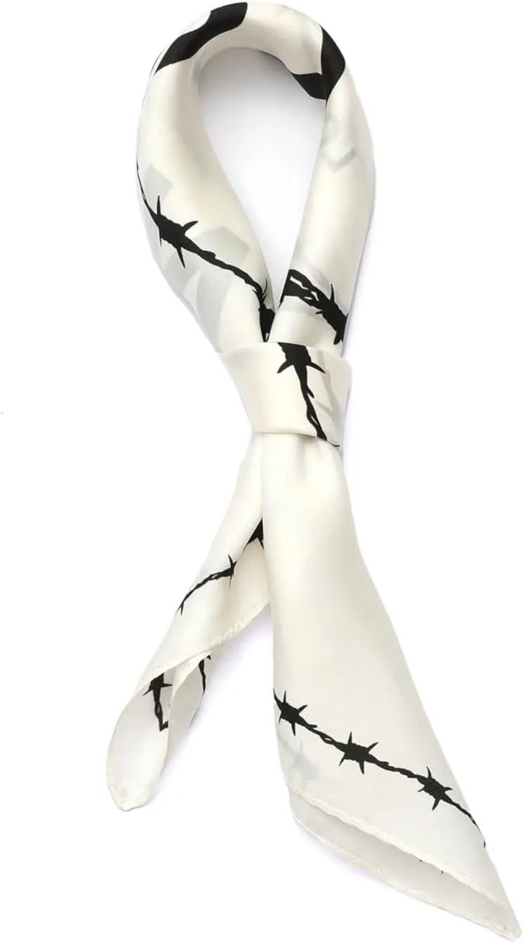 womens Barb Large Bandana, Silk Head Scarf With Barbwire Design, Lightweight Fabric