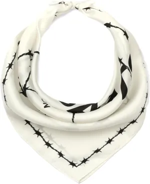 womens Barb Large Bandana, Silk Head Scarf With Barbwire Design, Lightweight Fabric