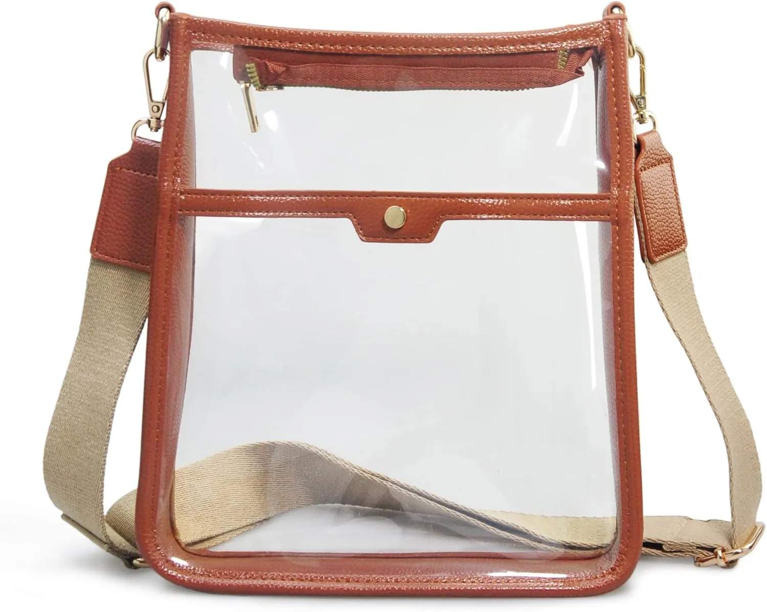 Women's Clear PVC Cross Body Bag Zipper Pocket Shoulder Bag with Vegan Leather Trim Stadium Approved Transparent Purse