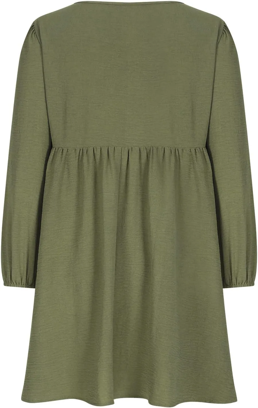 Womens Fall Fashion 2024 Dresses Causal Dressy Long Sleeve Smocked Crewneck Button Up Empire Waist A-Line Mini Dress