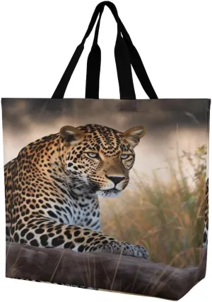 Women's Large-capacity Shoulder Shopping Bag Reusable Foldable Shopping Bags African Animal Leopard Beach Bag