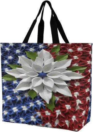 Women's Large-capacity Shoulder Shopping Bag Reusable Foldable Shopping Bags America Patriotic Flower Beach Bag