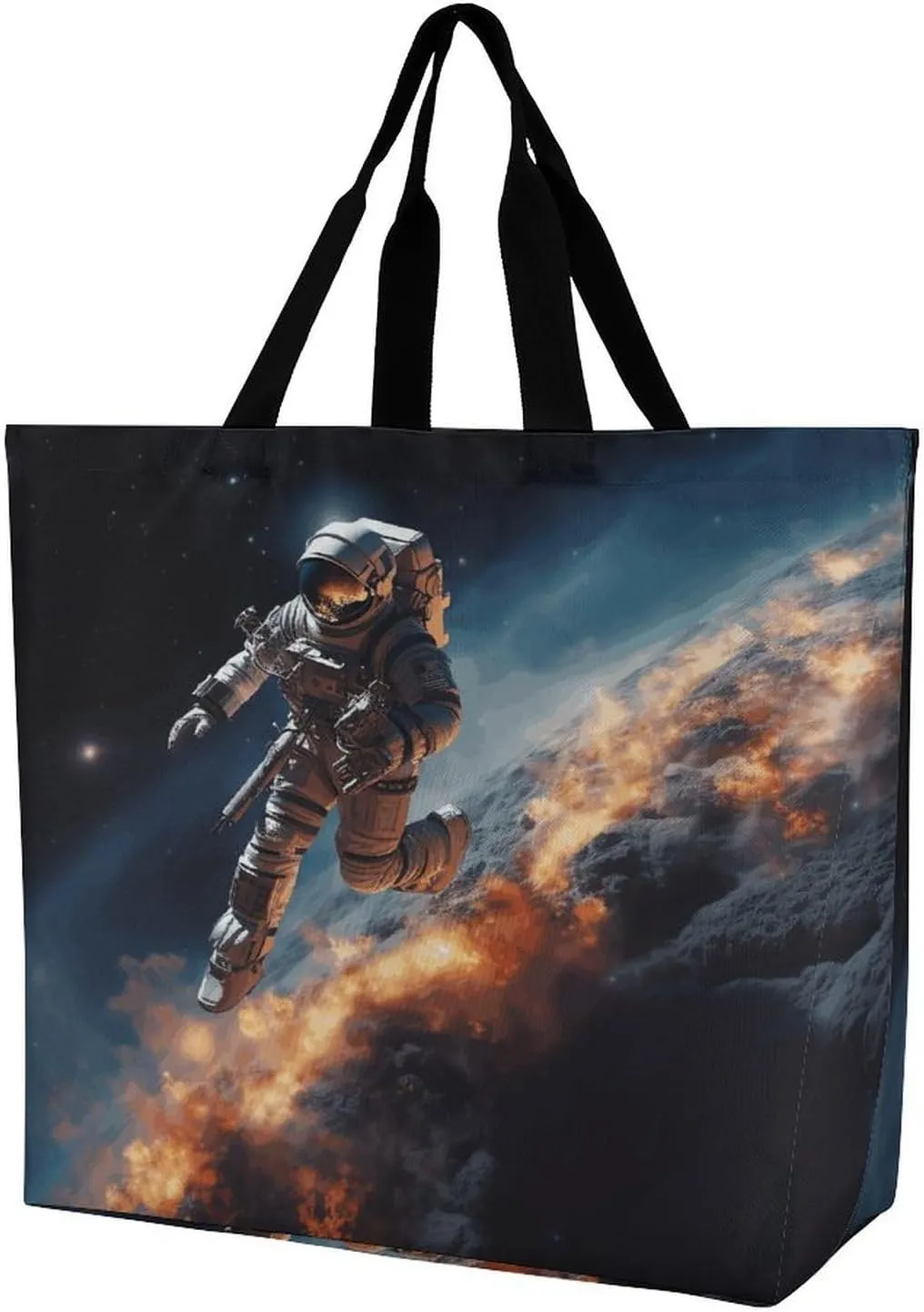Women's Large-capacity Shoulder Shopping Bag Reusable Foldable Shopping Bags Astronaut Flying in Space Beach Bag