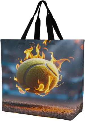 Women's Large-capacity Shoulder Shopping Bag Reusable Foldable Shopping Bags Burning Tennis Pictures Beach Bag