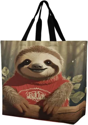 Women's Large-capacity Shoulder Shopping Bag Reusable Foldable Shopping Bags Cartoon Sloth Beach Bag