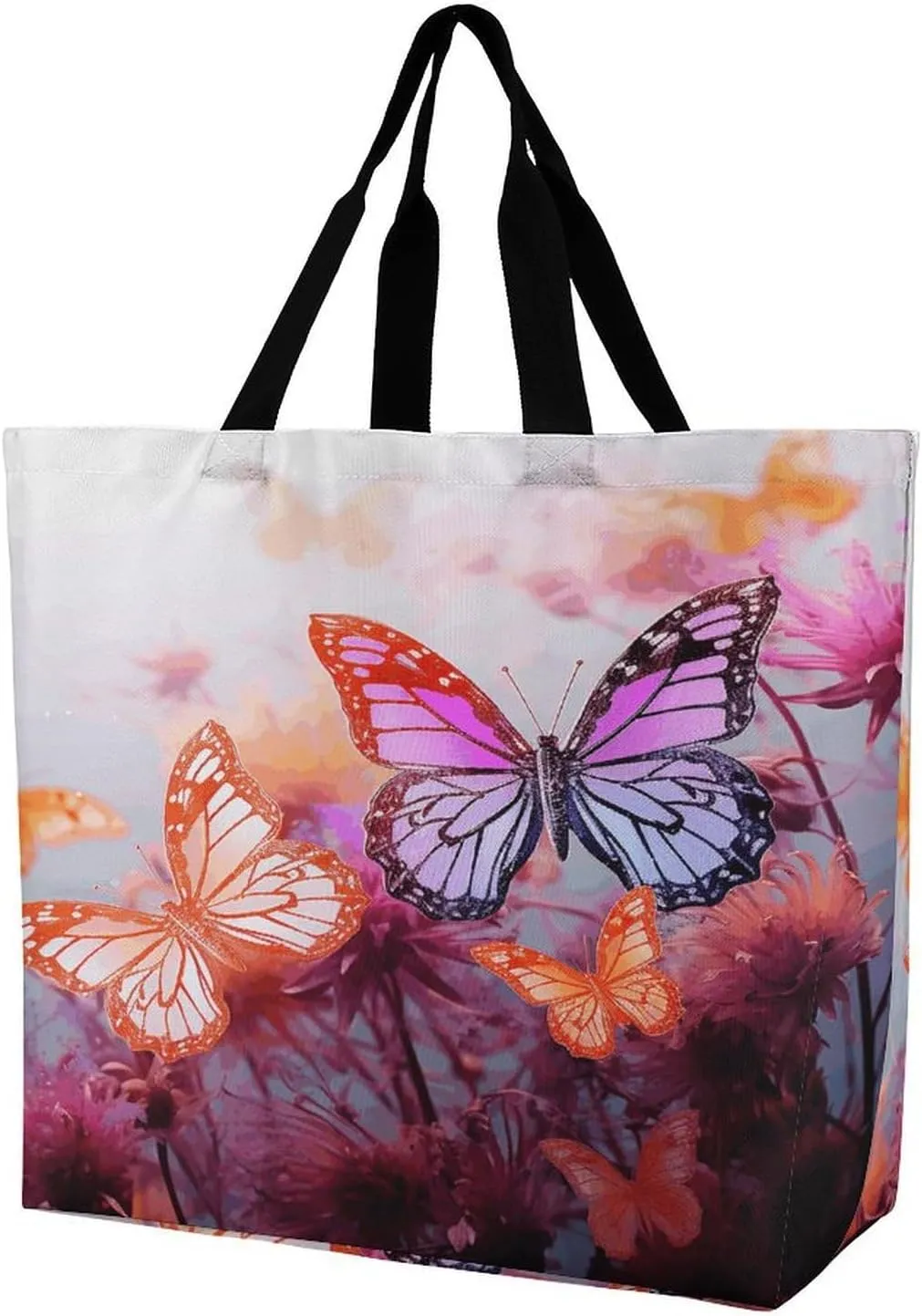 Women's Large-capacity Shoulder Shopping Bag Reusable Foldable Shopping Bags Color Butterfly Flower Beach Bag