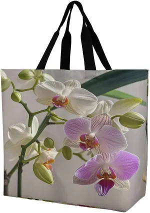 Women's Large-capacity Shoulder Shopping Bag Reusable Foldable Shopping Bags Colorful Orchids Flower Beach Bag