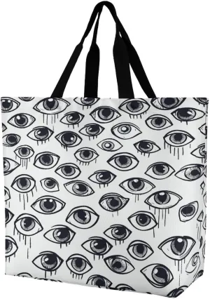 Women's Large-capacity Shoulder Shopping Bag Reusable Foldable Shopping Bags Eyeball Line Pattern Beach Bag