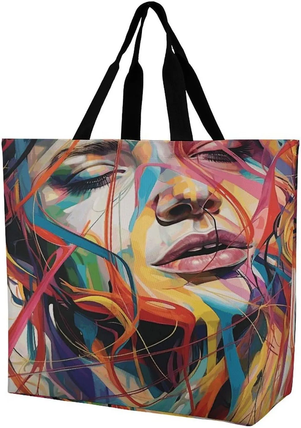 Women's Large-capacity Shoulder Shopping Bag Reusable Foldable Shopping Bags Face Drawing Beach Bag