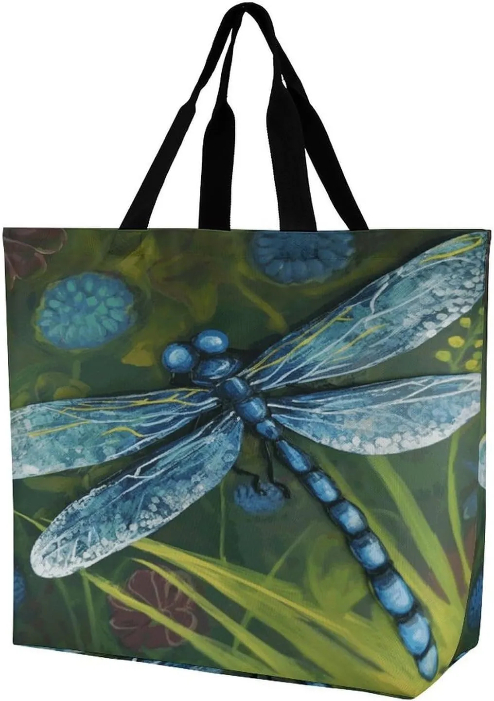 Women's Large-capacity Shoulder Shopping Bag Reusable Foldable Shopping Bags Hand Painted Blue Dragonfly Beach Bag