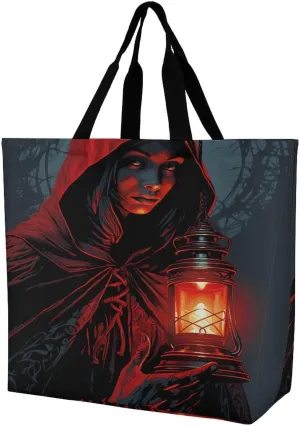 Women's Large-capacity Shoulder Shopping Bag Reusable Foldable Shopping Bags Holding A Lantern Beach Bag