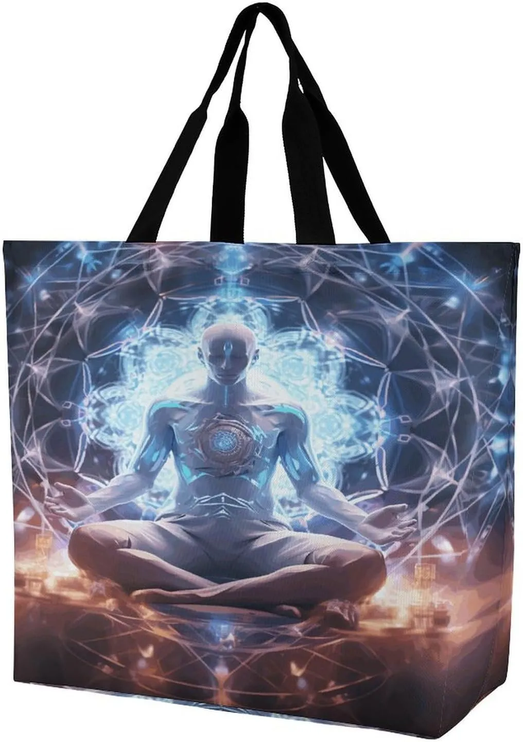 Women's Large-capacity Shoulder Shopping Bag Reusable Foldable Shopping Bags Meditation Energy Beach Bag