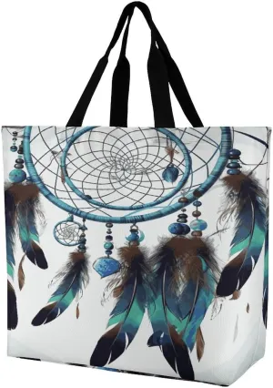 Women's Large-capacity Shoulder Shopping Bag Reusable Foldable Shopping Bags Native American Dream Catcher Beach Bag
