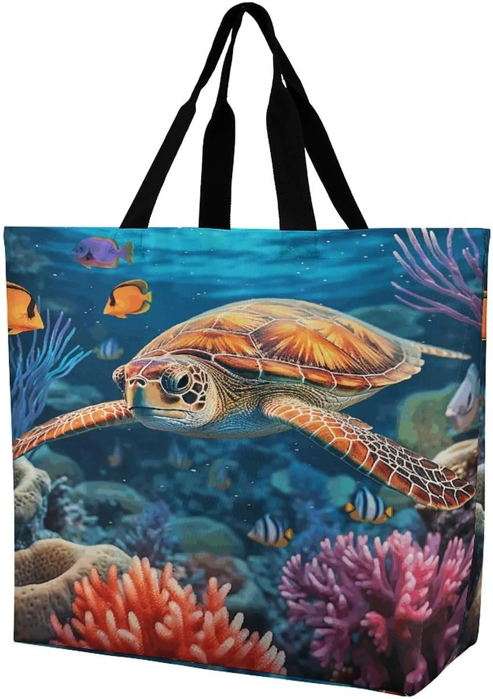 Women's Large-capacity Shoulder Shopping Bag Reusable Foldable Shopping Bags Ocean Sea Turtle Beach Bag