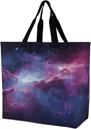 Women's Large-capacity Shoulder Shopping Bag Reusable Foldable Shopping Bags Purple Blue Galaxy Beach Bag