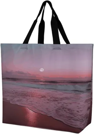 Women's Large-capacity Shoulder Shopping Bag Reusable Foldable Shopping Bags Purple Moon Beach Bag