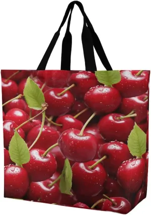 Women's Large-capacity Shoulder Shopping Bag Reusable Foldable Shopping Bags Red Cherries Beach Bag