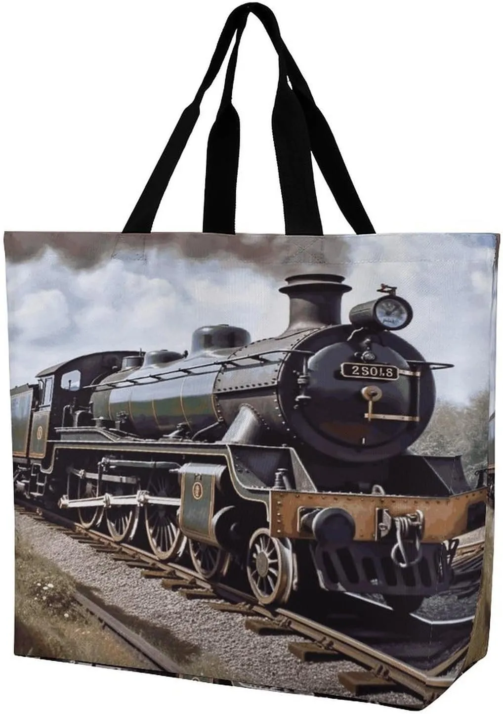 Women's Large-capacity Shoulder Shopping Bag Reusable Foldable Shopping Bags Steam Locomotive Train Beach Bag