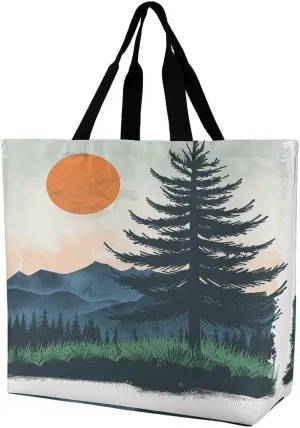 Women's Large-capacity Shoulder Shopping Bag Reusable Foldable Shopping Bags Trees And Mountains Beach Bag