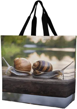Women's Large-capacity Shoulder Shopping Bag Reusable Foldable Shopping Bags Two Snails on The Bench Beach Bag