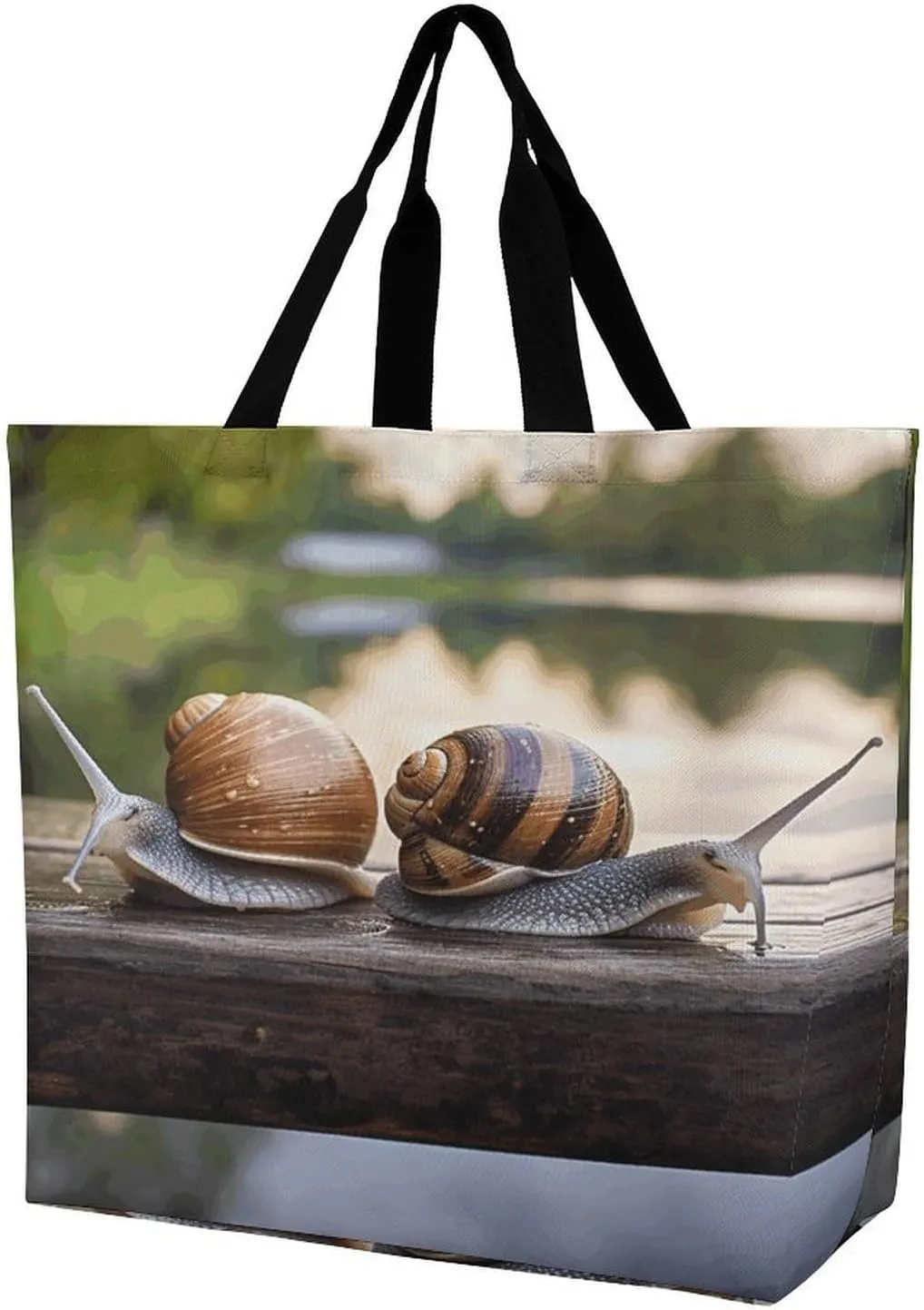 Women's Large-capacity Shoulder Shopping Bag Reusable Foldable Shopping Bags Two Snails on The Bench Beach Bag