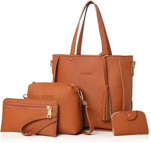 Women's Leather Tote, Shoulder, Top Handle & Satchel Purse Set (4-Piece), Affordable Designer Handbag Set for Women & Girls