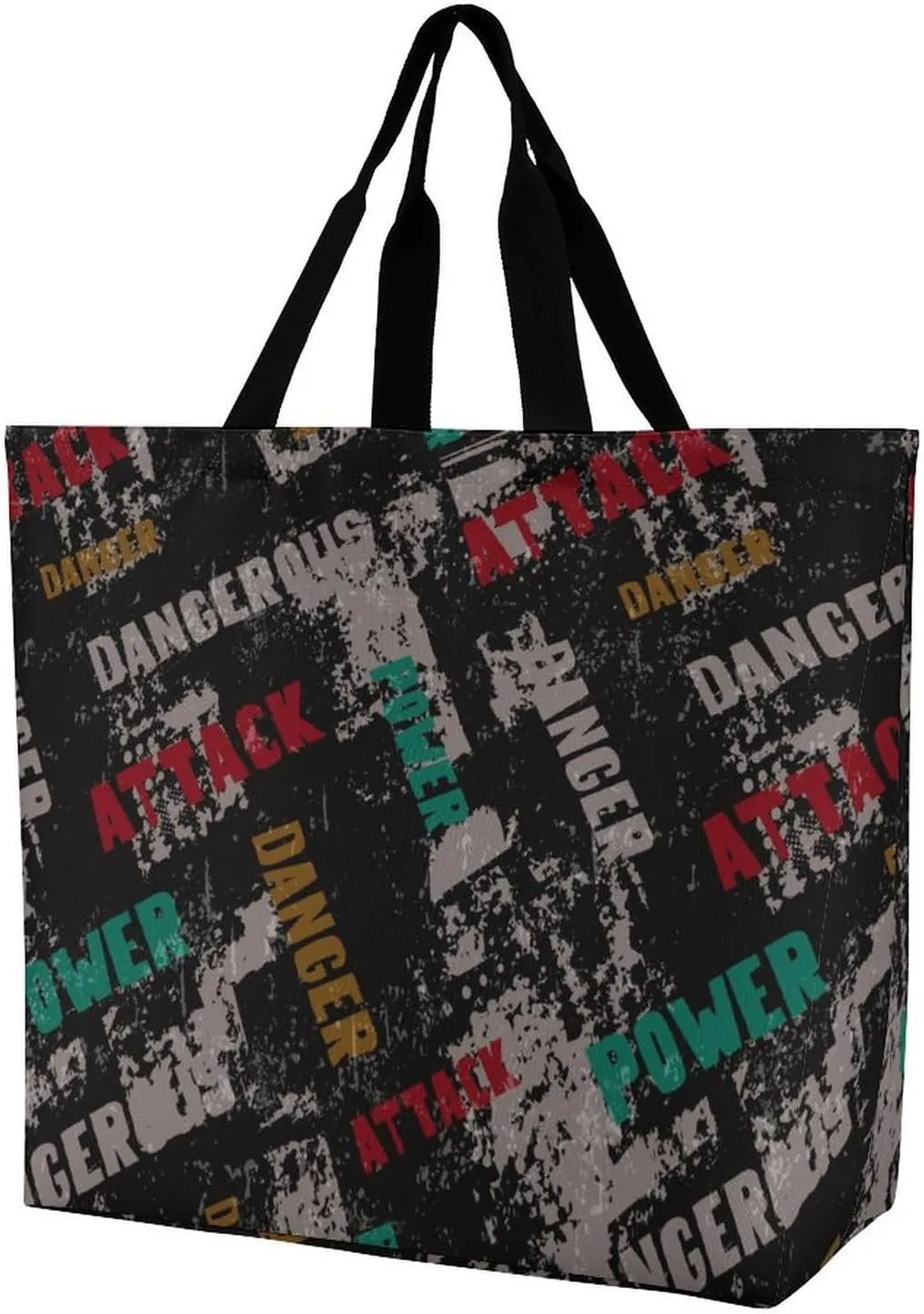 Womens Reusable Shoulder Tote Bags Grunge Lettering Graffiti with Text Shopping Travel Work Daily Bag Portable Storage Handbag