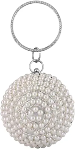 Women's Round Ball Clutch Purse Rhinestones Evening Handbag Beaded Pearl Clutch Bag