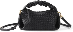 Women's Small Vegan Leather Tote Bag - Compact Woven Shoulder Purse for Daily Use, Retro Handmade Mini Bag