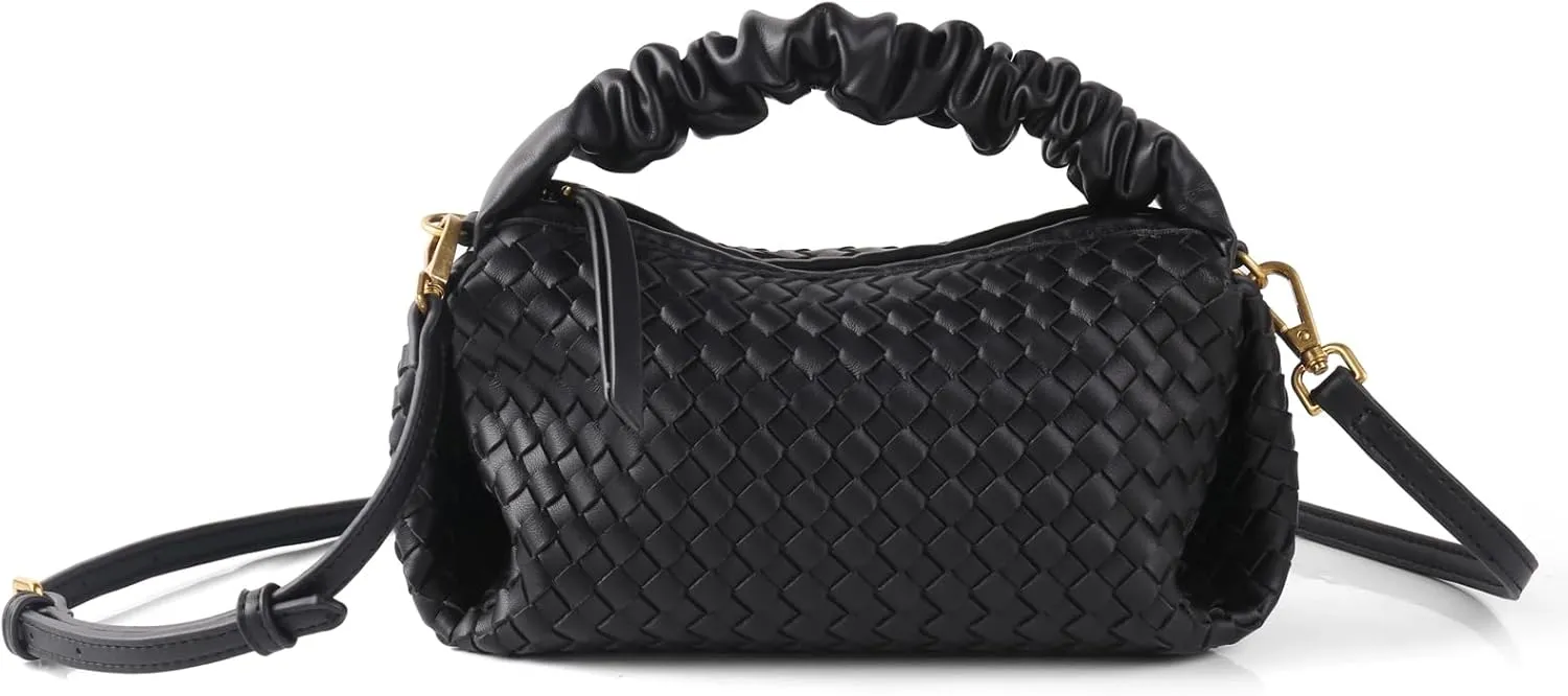 Women's Small Vegan Leather Tote Bag - Compact Woven Shoulder Purse for Daily Use, Retro Handmade Mini Bag