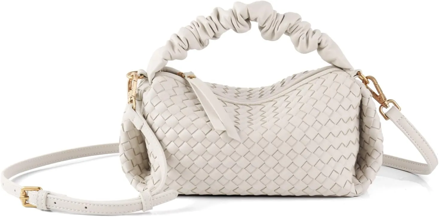 Women's Small Vegan Leather Tote Bag - Compact Woven Shoulder Purse for Daily Use, Retro Handmade Mini Bag