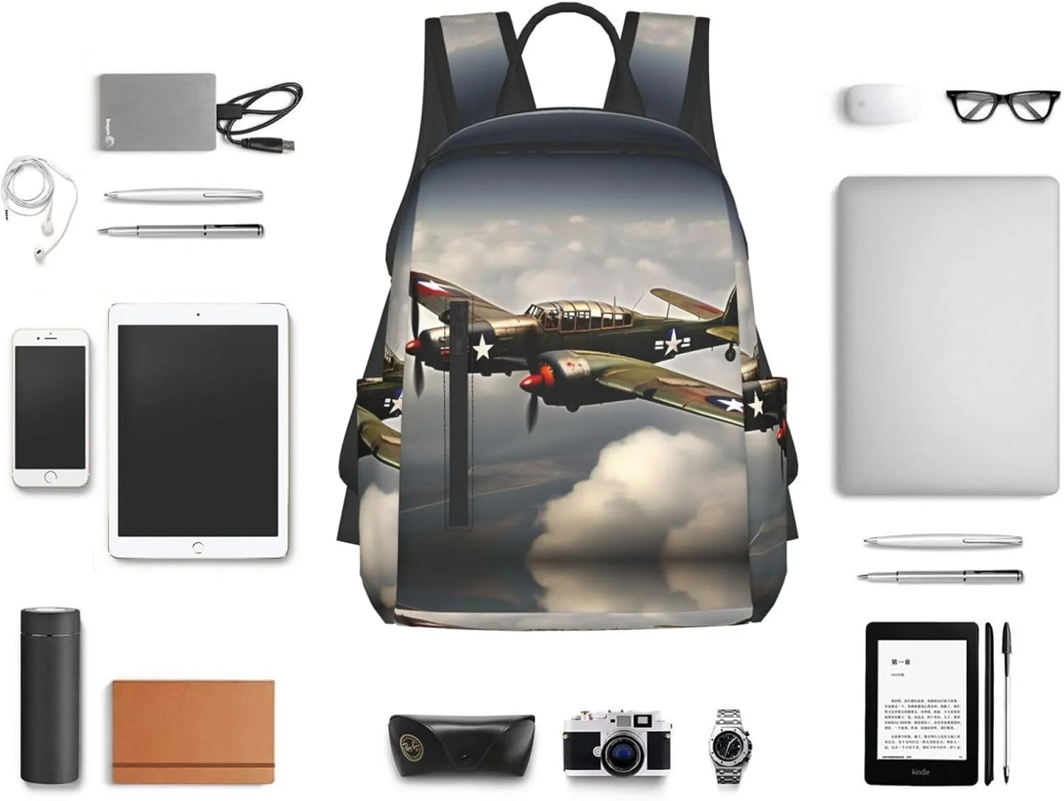 World War 2 Aircraft Airplane Print Lightweight Backpack, Travel Bookbag College Bag,Laptop Backpack For Men Women